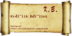 Králik Bálint névjegykártya